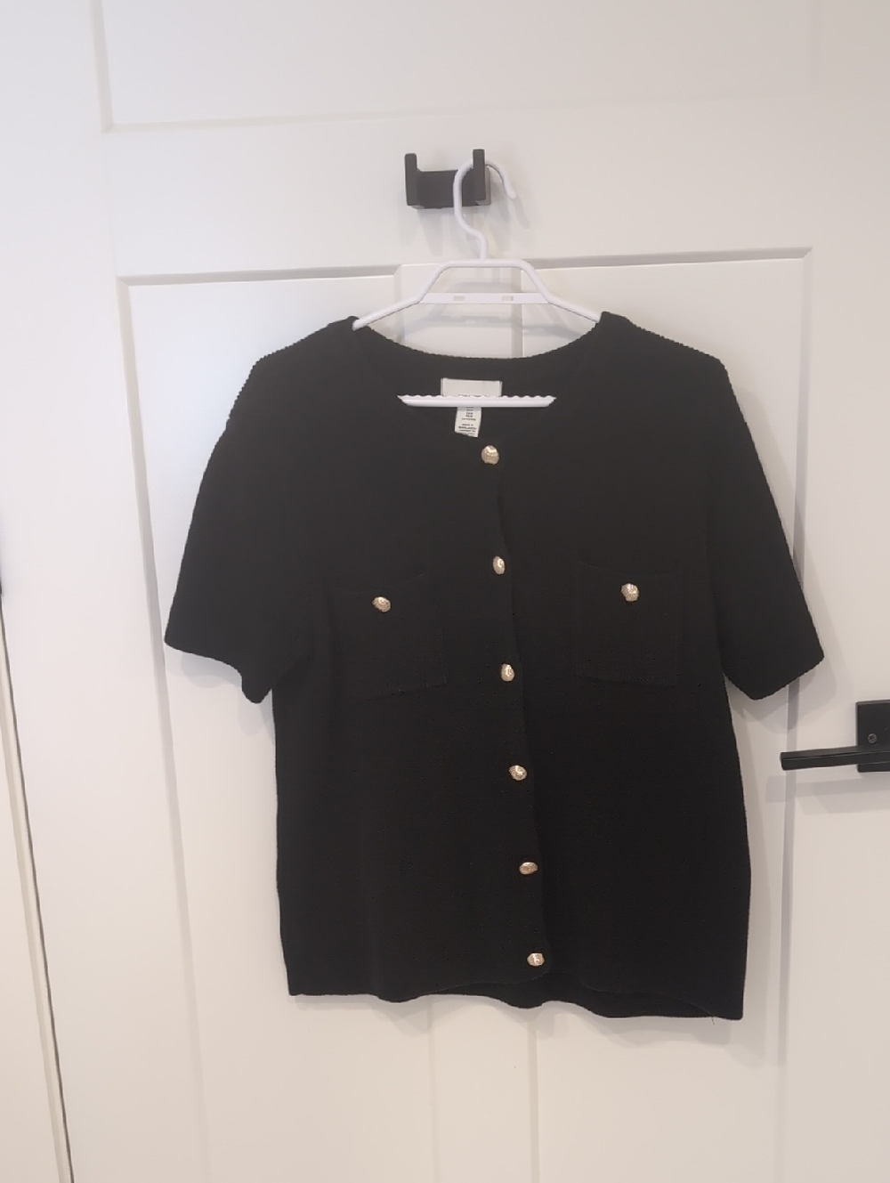 H&M Maternity Black Short-Sleeve Button Sweater Shirt